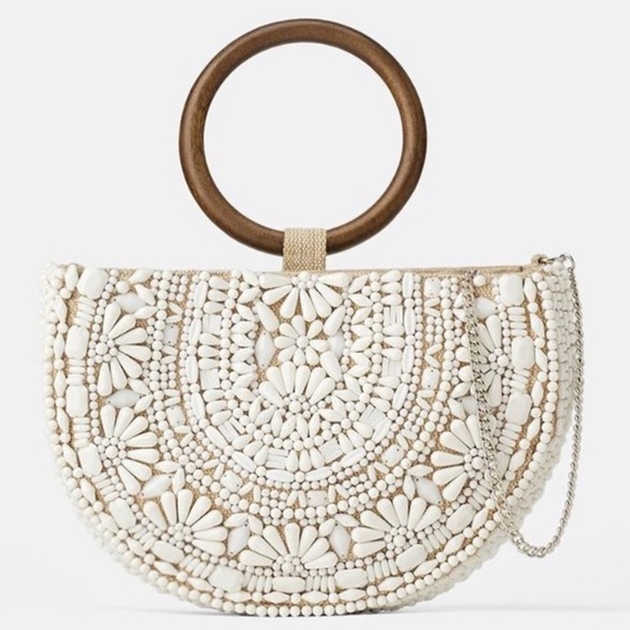 Zara Handbags - Zara Beaded Crossbody Bag 1/2 Circle